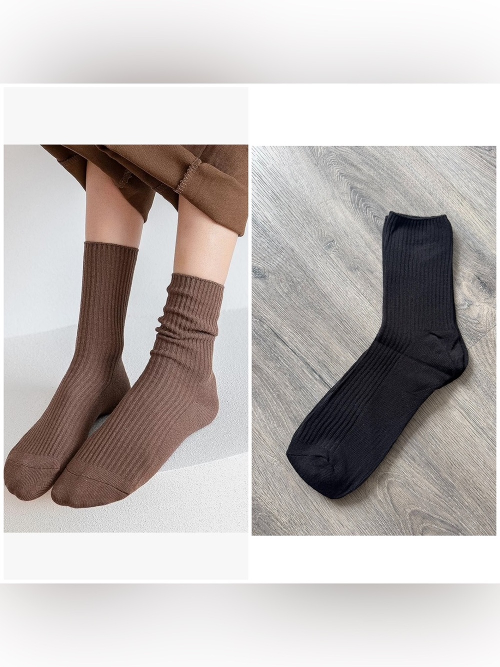 *NEW* Cotton Blend Ribbed Crew Socks (Black)